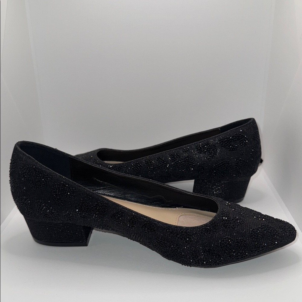 Carolyn Tucker Black Rhinestone Pumps Heel Women’s 8 Wide 8W - Picture 10 of 12